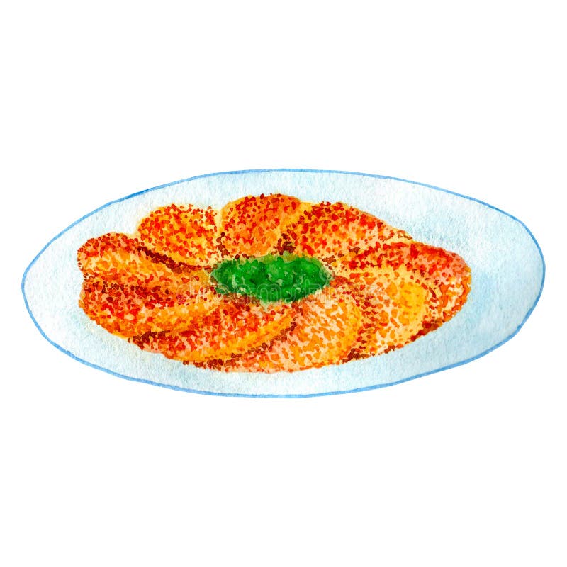 Tradycyjne smażone latkes ziemniaczane na niebieskiej płytce. ilustracja akwarelowa wyizolowana na białym tle ilustracji