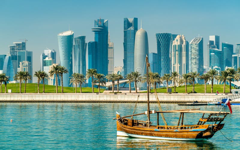 Tradycyjni arabscy dhows w Doha, Katar zdjęcia stock