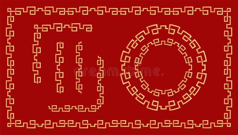 tradycyjni chi?scy ornamenty Ustaleni złoci bezszwowi elementy na czerwonym tle royalty ilustracja tradycyjni chi?scy ornamenty Ustaleni złoci bezszwowi elementy na czerwonym tle royalty ilustracja