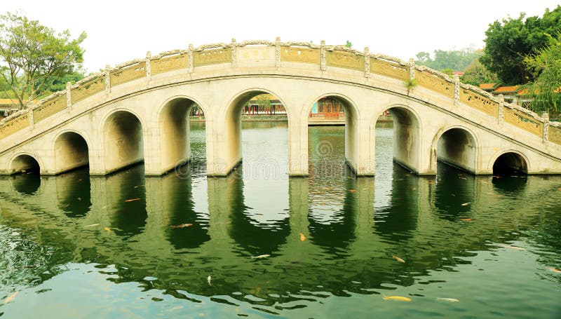 Tradycyjni Chińskie łuku most w antycznym chińczyka ogródzie, Azjatycki klasyczny łuku most w Chiny