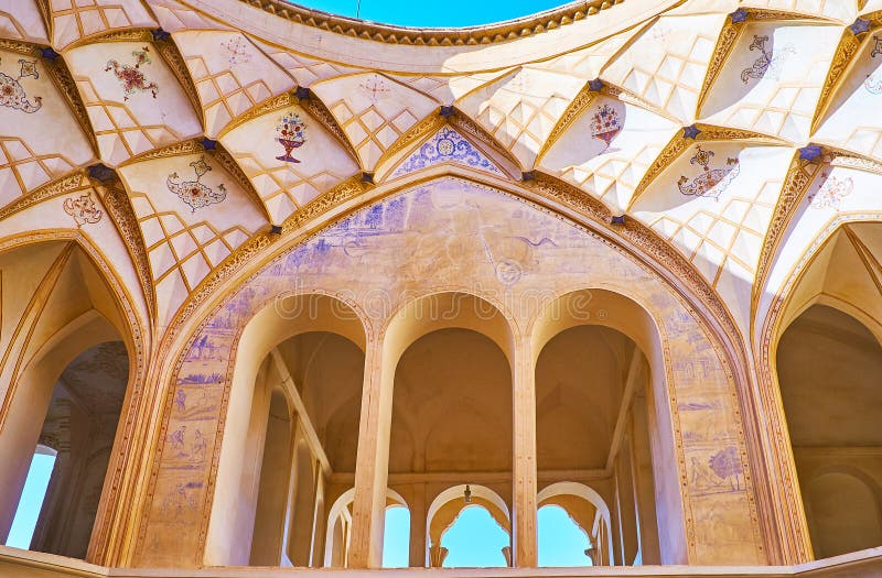 Tradycyjni wystroje Tabatabaei dom, Kashan, Iran zdjęcia royalty free
