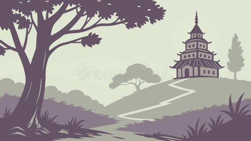 Tradycyjny wschodni budynek Pagoda w scenowym wektorze krajobrazowym Generative AI ilustracji