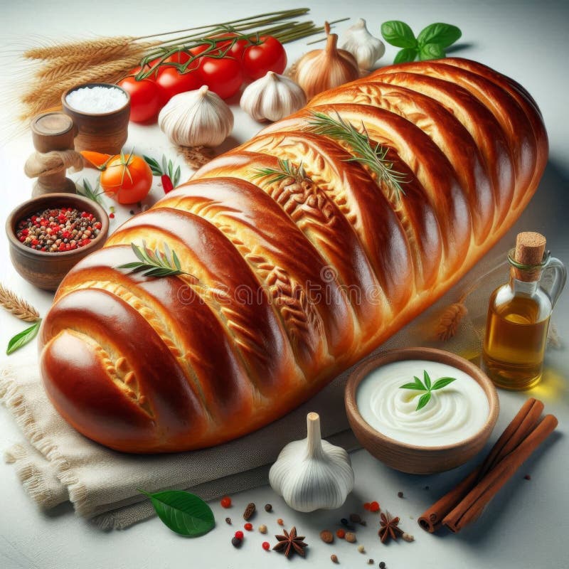 Tradycyjny wschodni europejski długi bochenek odizolowany na białym tle royalty ilustracja