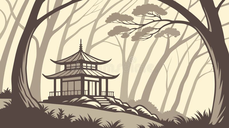 Tradycyjny wschodni Pagoda w Lush Forest Wector design Generative AI ilustracja wektor