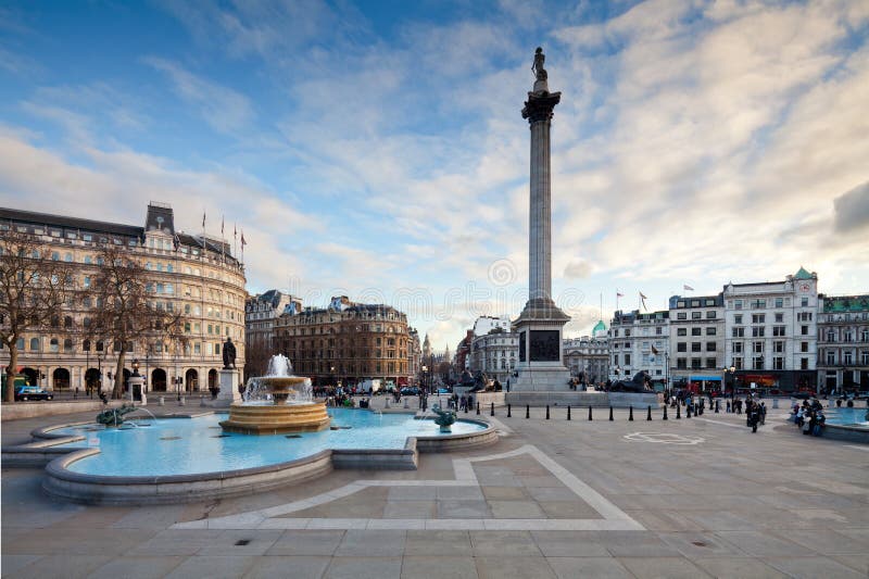 Trafalgar Square and Nelson's Column in the evening