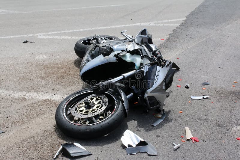 Argolida, Greece - May 15, 2016: traffic accident between a car and a motorcycle large displacement on country roads