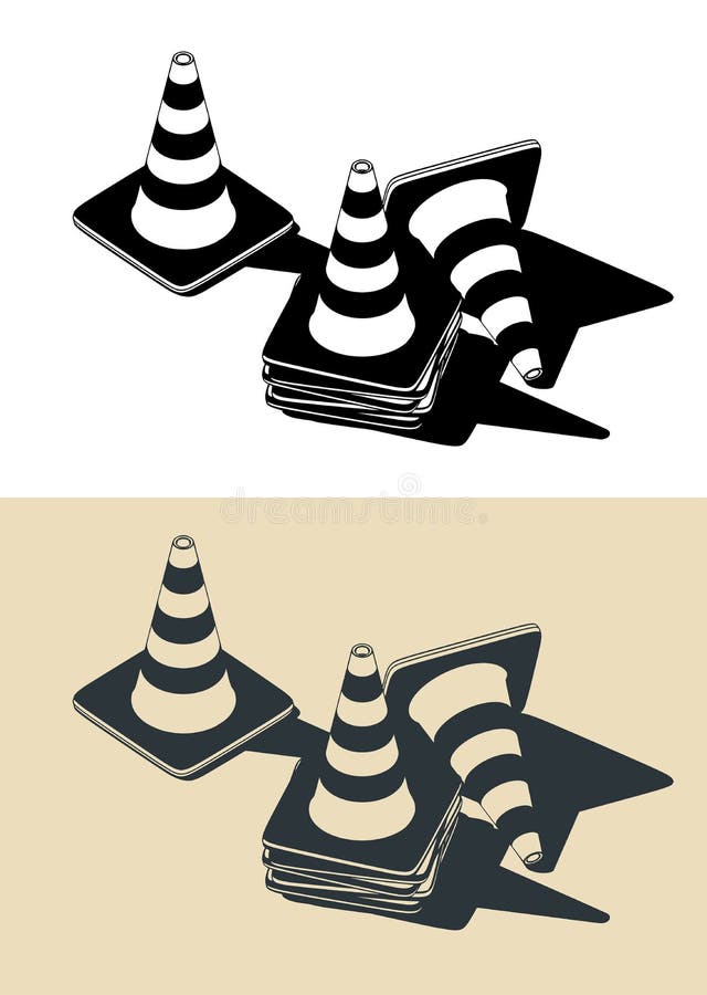 Traffic cones drawings stock vector. Illustration of road 187312738
