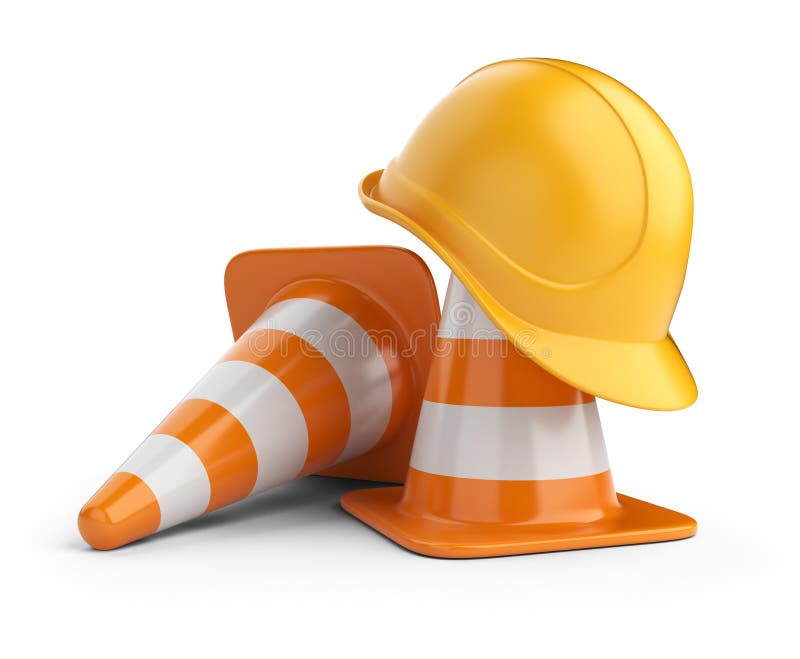Traffic cones and hardhat. Road sign. stock illustration Traffic cones and hardhat. Road sign. stock illustration