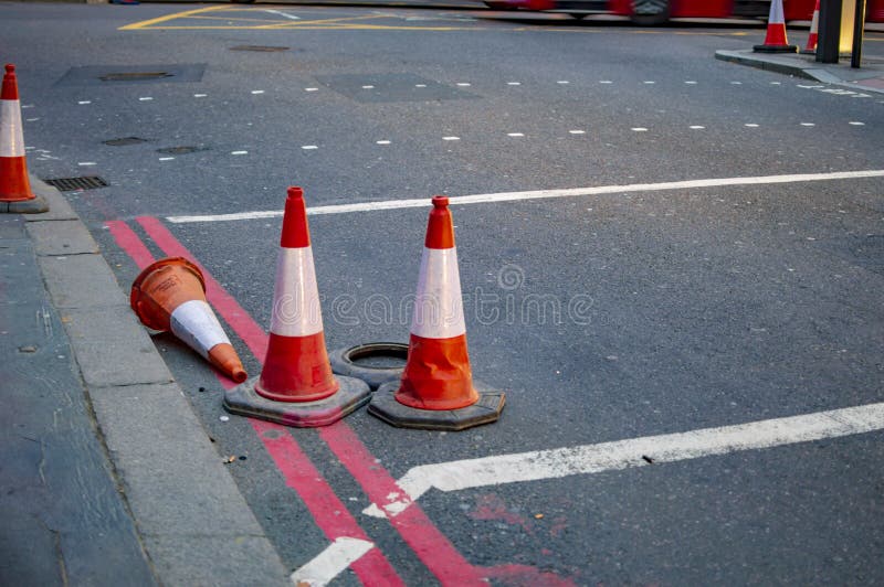 Traffic Cones in London of Red and White Colors Stock Image Image of