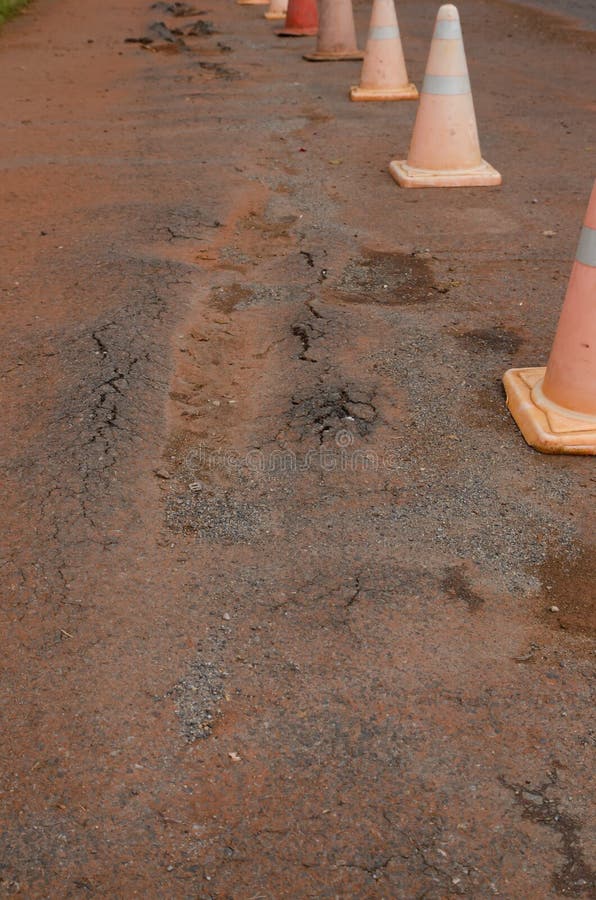 Traffic Cones Mark Road Has Been Damaged Stock Photos Free & Royalty