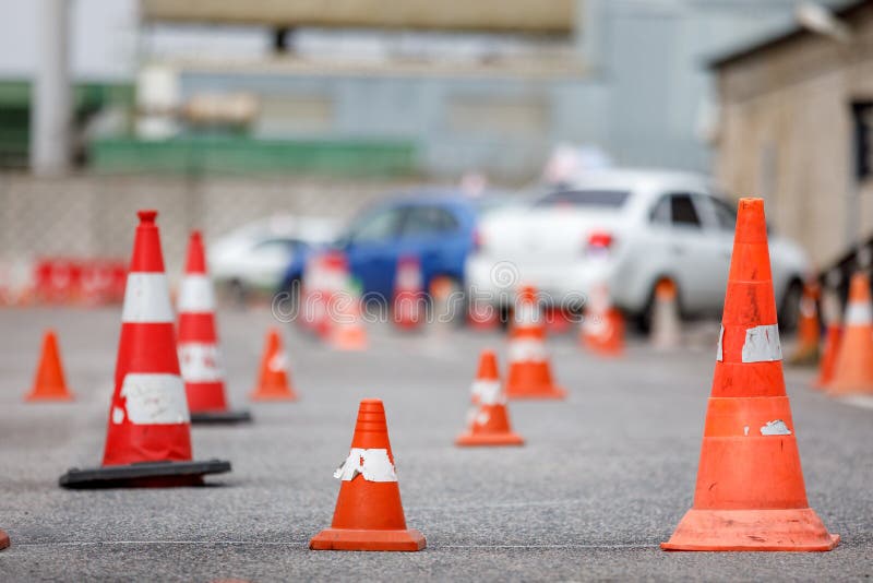 Traffic Cones at a Motorcycle Driving School. Stock Image Image of