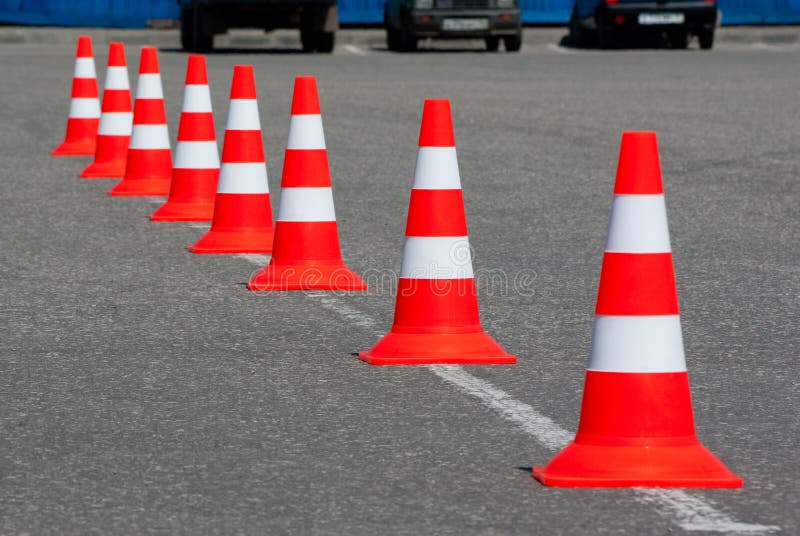 Traffic cones on road