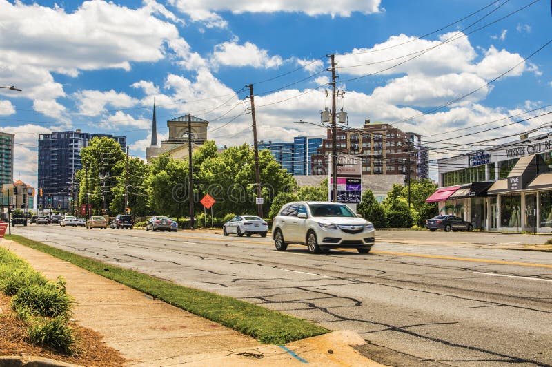 Traffic Downtown Buckhead and Cityscape Editorial Stock Photo