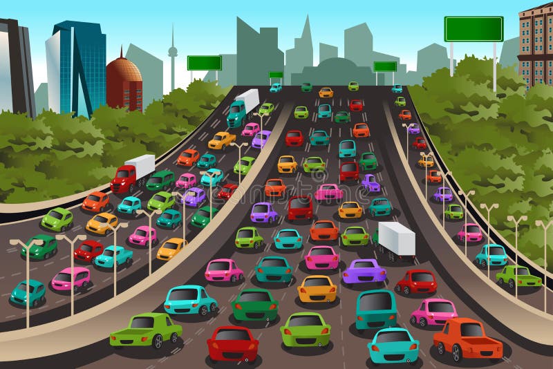 Traffic on a highway royalty free illustration