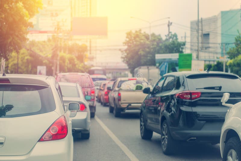 Traffic Jam With Rows Of Cars During Rush Hour On Road