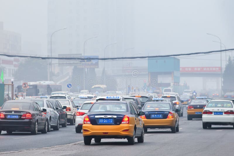 Traffic jam in smog covered city, Beijing, China royalty free stock photo Traffic jam in smog covered city, Beijing, China royalty free stock photo
