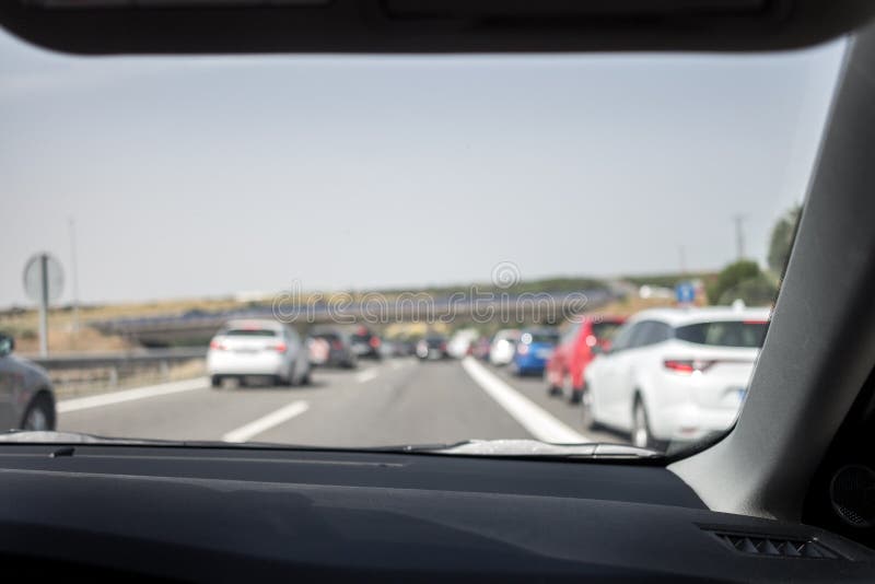 Traffic Jam in Spanish Highway Stock Photo Image of light, blur