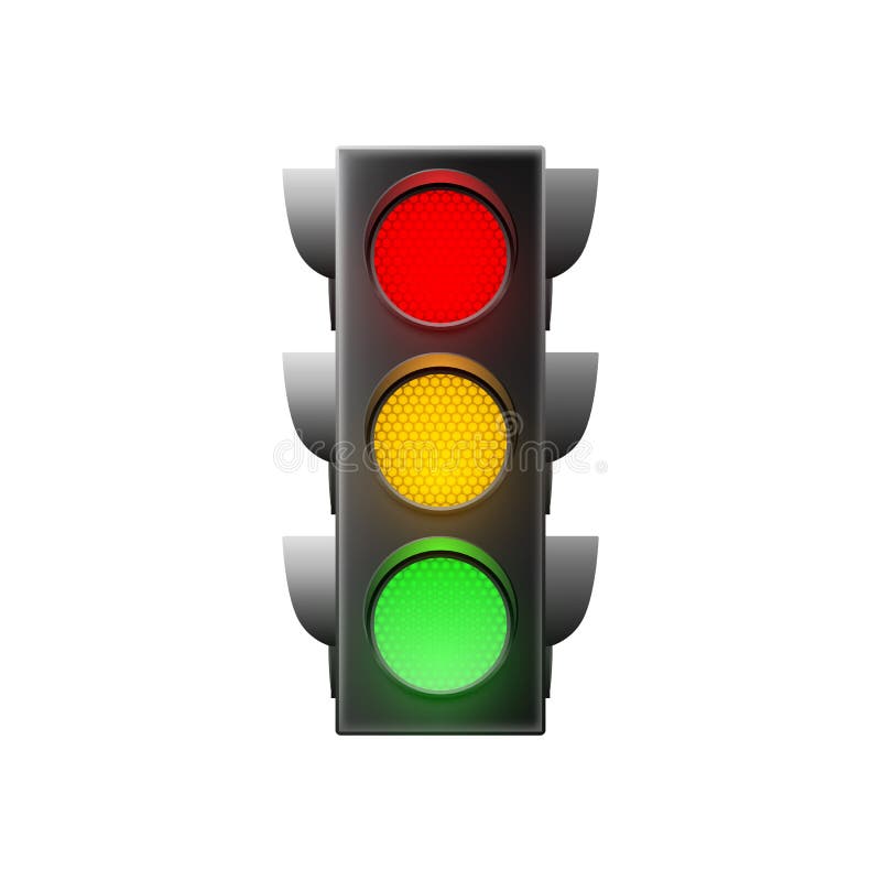 Realistic Traffic Light. Red Yellow and Green Traffic Signal Stock