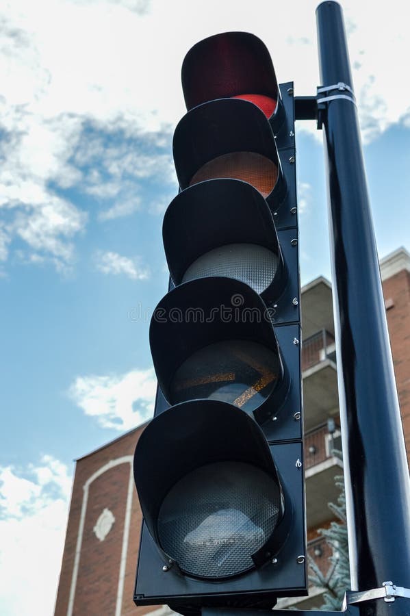 Traffic Light in Front of the Sky in Montreal Downtown Stock Image
