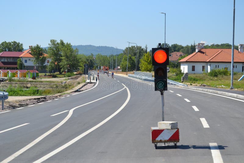 Traffic Light on the Road, Warning for Road Under Construction