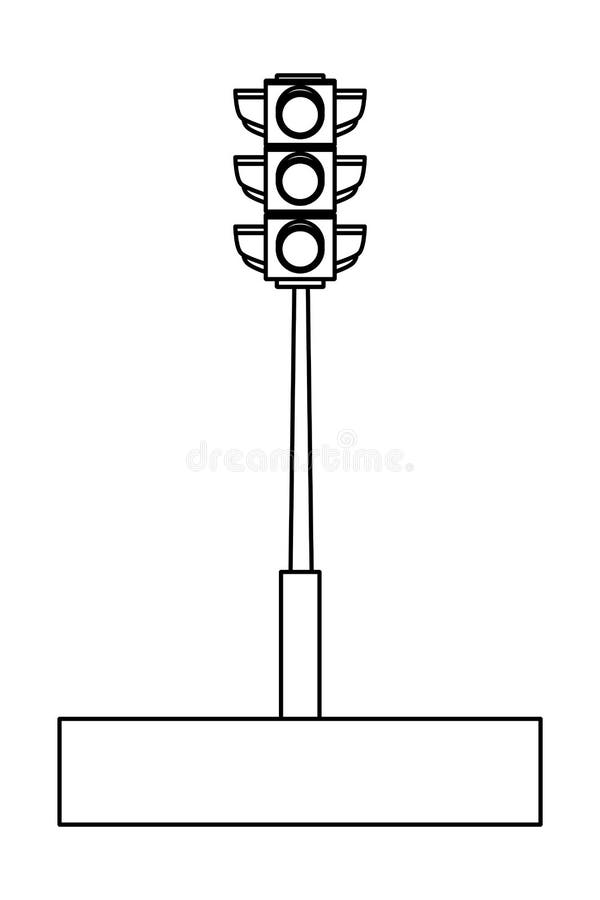 Traffic Light Semaphore Isolated Cartoon in Black and White Stock