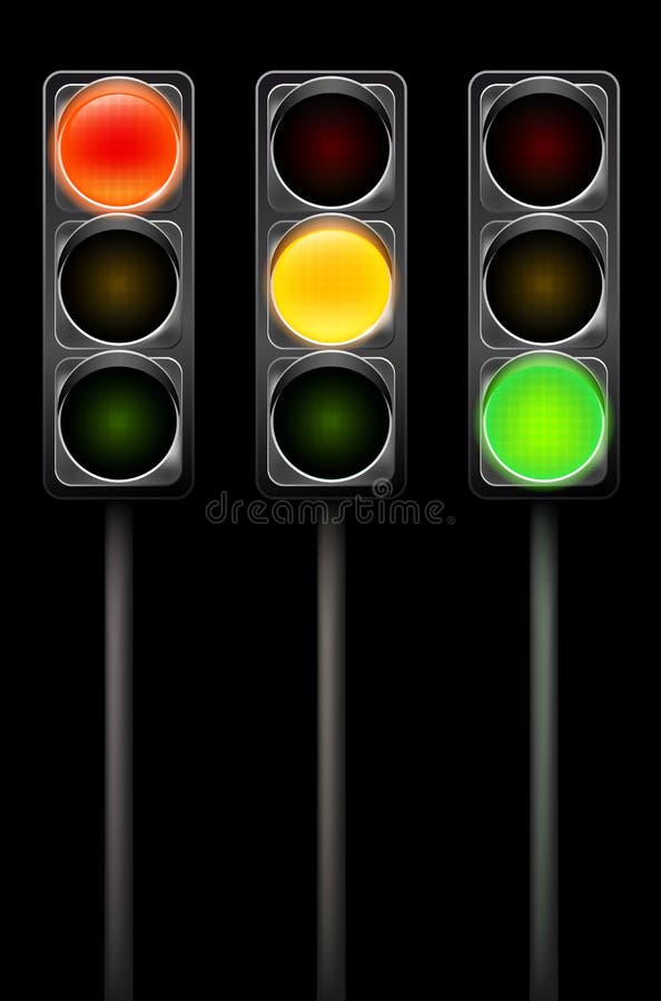 Traffic Light in Three Positions on Black Background Stock Vector