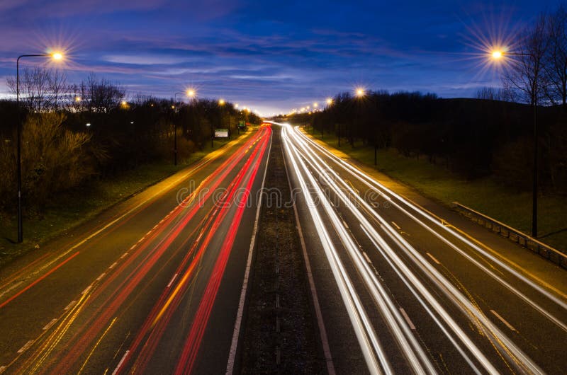 Traffic Light Trails Out of Newcastle Stock Image Image of city, england 28916251