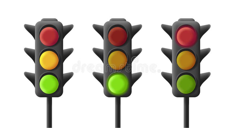 Traffic lights with all three colors on one by one, 3d illustrations royalty free illustration
