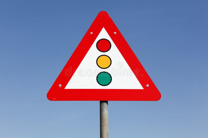 Traffic lights warning triangle sign stock photo Traffic lights warning triangle sign stock photo