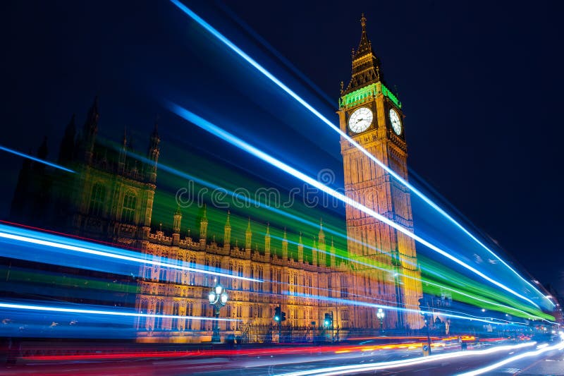 Traffic through London at night