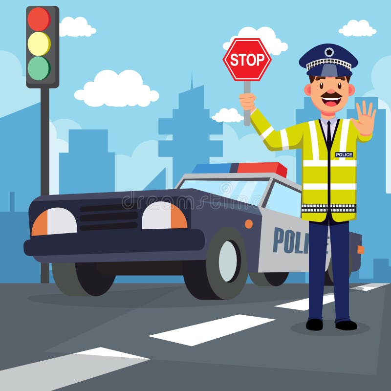 Traffic Policeman and Police Car Background Stock Vector - Illustration of  city, road: 187594450
