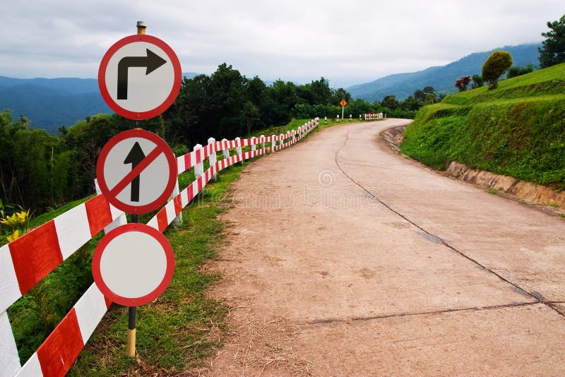 Traffic sign on curve road