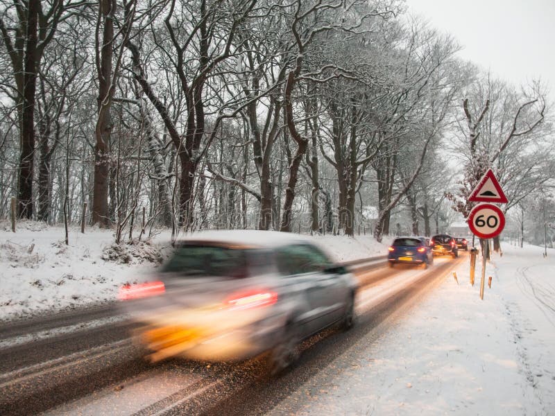 Traffic in a snow storm stock image Traffic in a snow storm stock image