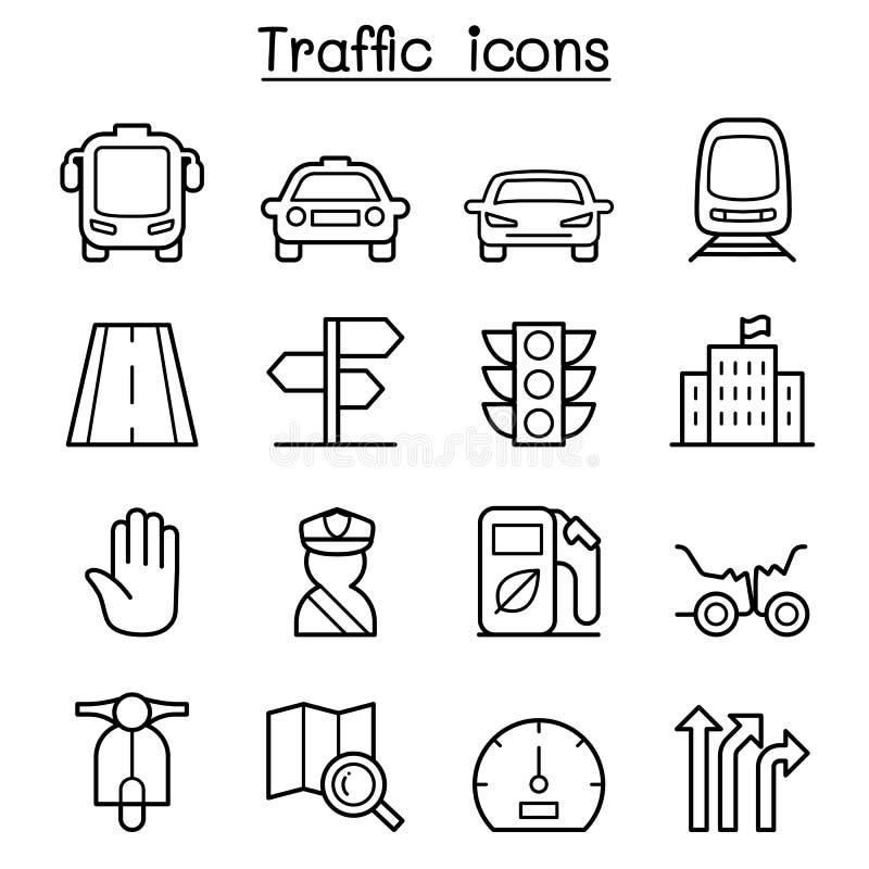 Traffic & Transportation icon set in thin line style royalty free illustration Traffic & Transportation icon set in thin line style royalty free illustration