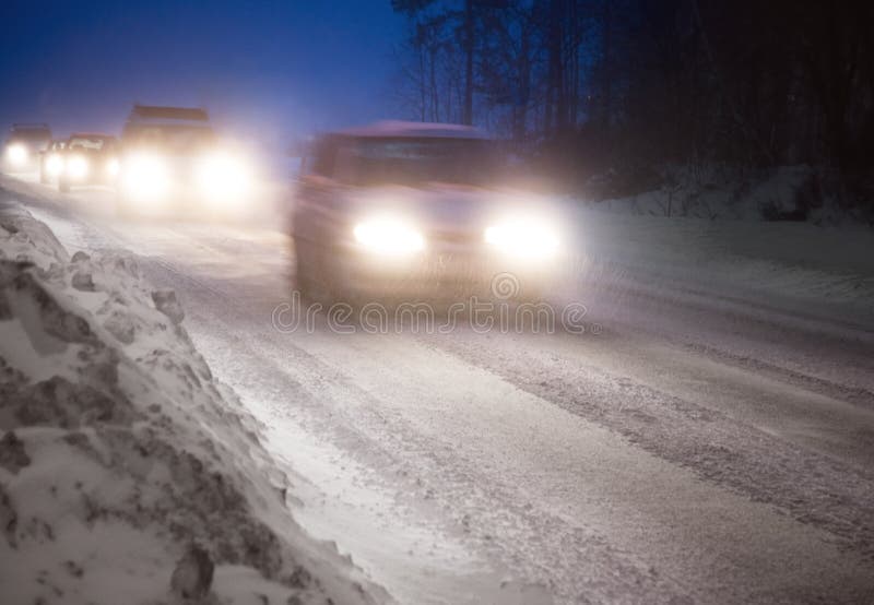 Traffic in winter evening