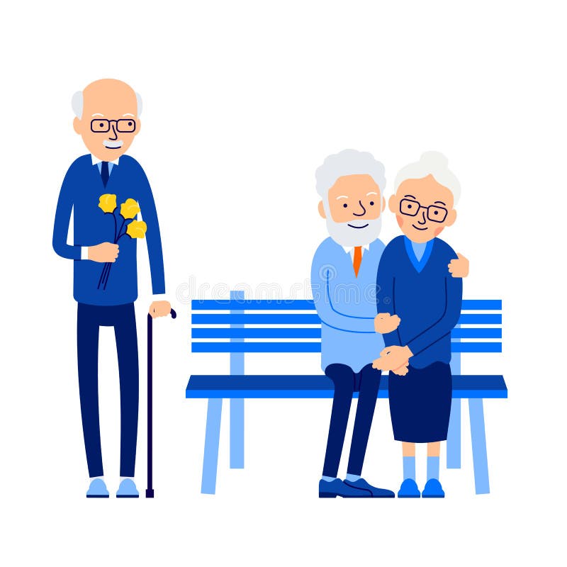 traición El viejo hombre con las flores vino el fecha con el suyo querido Hola ilustración del vector traición El viejo hombre con las flores vino el fecha con el suyo querido Hola ilustración del vector