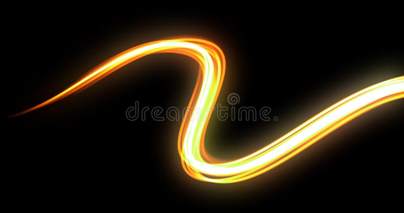 Traiectoria curbei de lumină cu curbură galbenă a luminilor luminoase luminoase cu lumină intermitentă și a efectului de aprindere stock photography