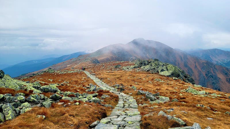 A trail along a mountain ridge high in the mountains