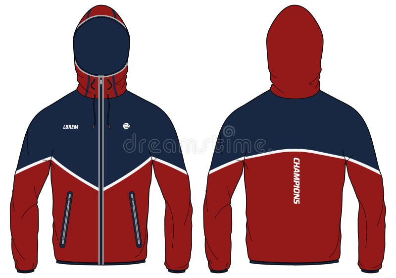 Trail Running Windcheater Hoodie Jacket Design Flat Sketch Illustration ...