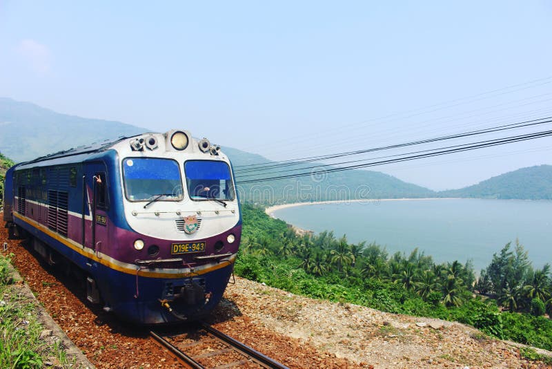 The Reunificaiton Express Pulls Into Quy Nhon, Vietnam Editorial Stock