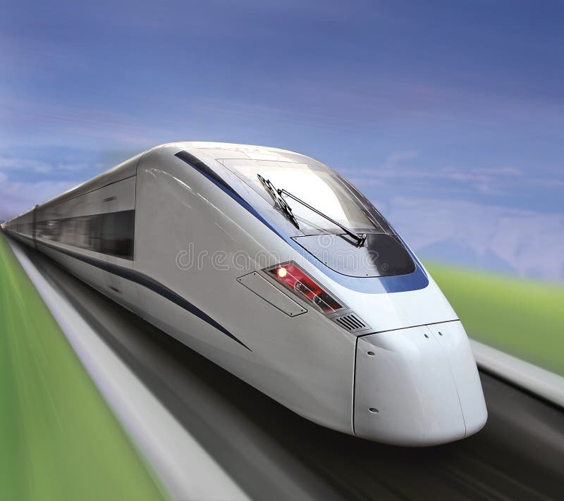 White high-speed train rides on a background of mountains. White high-speed train rides on a background of mountains