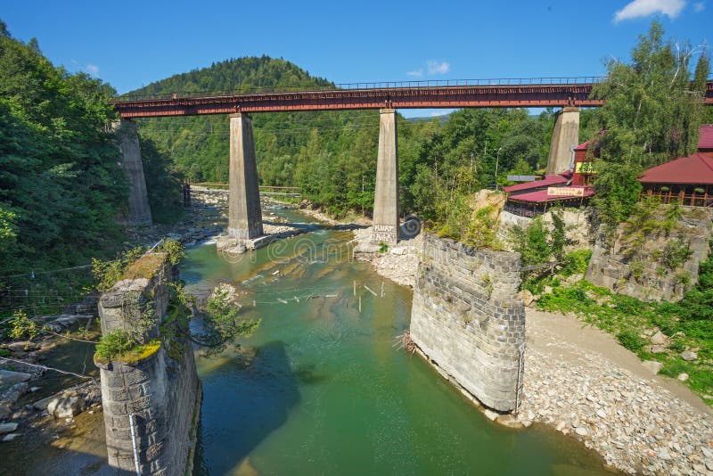 Train bridge across the Prut river in Yaremche