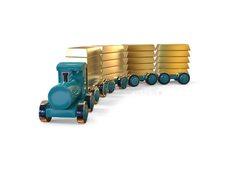 A Train Carrying Gold Bars. 3D Illustration Stock Illustration