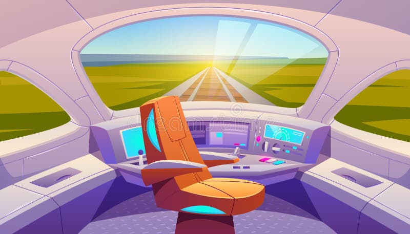 Train cockpit with control panel and armchair royalty free illustration