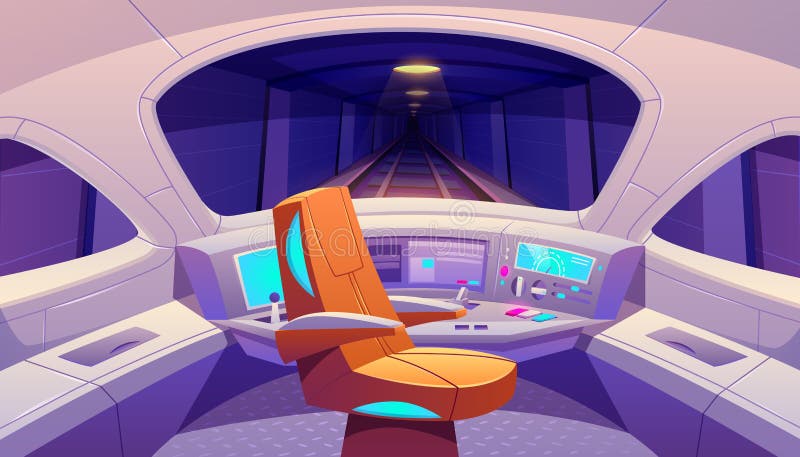 Train cockpit with control panel and armchair stock illustration