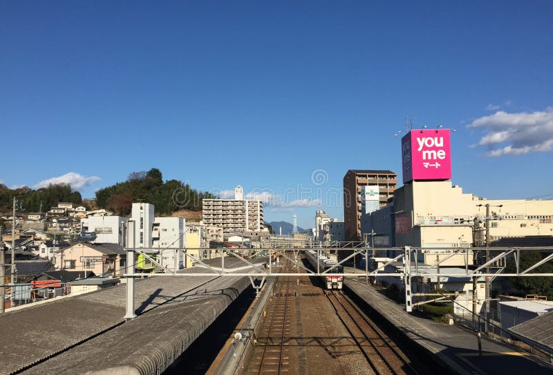 Train coming to the station in Hiroshima, Japan