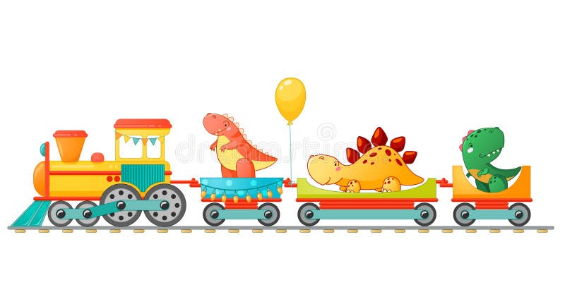 Train with Cute Little Dinosaur in Cartoon Style Stock Vector -  Illustration of small, station: 231805386