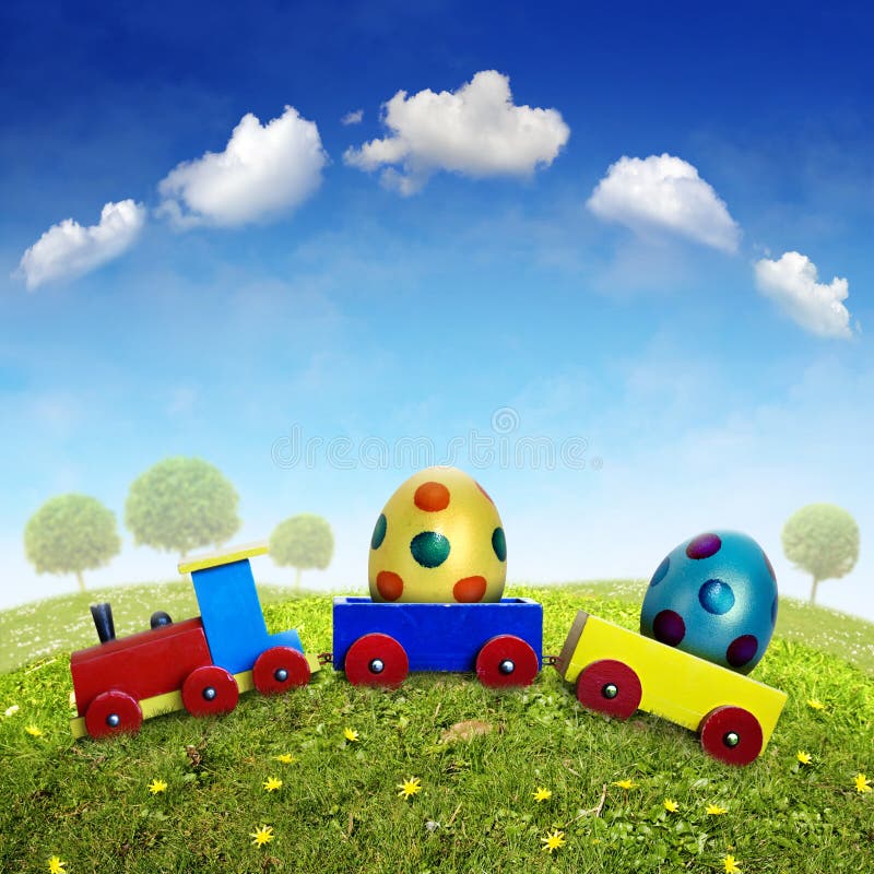 Funny easter Train with two Eggs. Funny easter Train with two Eggs