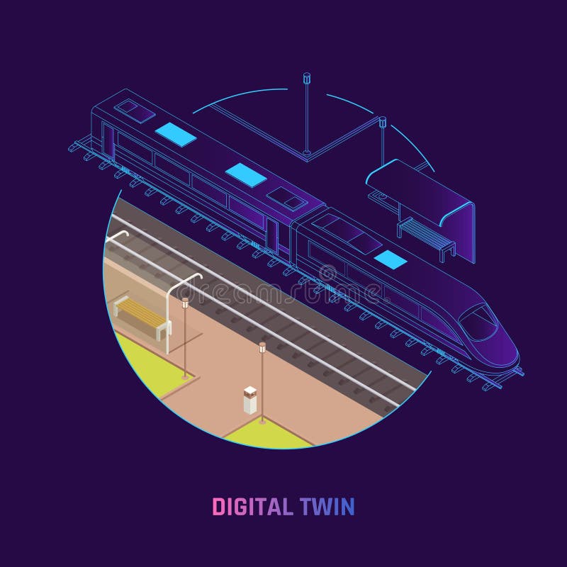 Train Digital Twin Isometric Background royalty free illustration