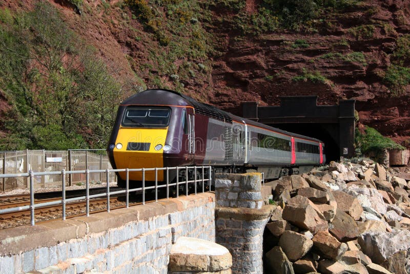 Train exiting tunnel